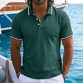 economico Polo Classico da Uomo-Per uomo Maglia da golf Polo Piqué Casuale Affari Colletto Polo a Coste Manica Corta Moda Essenziale Tinta unica Blocco di colori Bottoni Estate Primavera &amp; Autunno Vestibilità regolare Blu azzurro