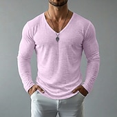 cheap Cotton Linen T-shirts-Men's Tee Top Linen T-Shirt Long Sleeve V Neck Spring &amp; Summer Summer Spring Solid Color Daily Casual Street Style Plain Casual Outdoor Street Blue Lake blue Black Top Tee for Men