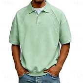 baratos Polo Clássico Masculino-Homens Camisas Polo Casual O negócio Aberto para a Lateral Manga Curta Moda Básico Tecido Botões Verão Primavera Azul Branco Azul Marinha Marron Verde Cinzento Camisas Polo