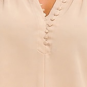cheap Plain Blouses-Women's Shirt Summer Shirt Casual Shirt Chiffon Tops Ruched Buttons Solid Color Plain Elegant Vacation Fashion 3/4 Length Sleeve V Neck Regular Tops Daily Streetwear Holiday Apricot Summer Spring Fall