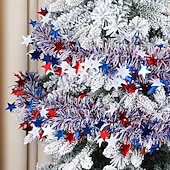  66 stop (20,2 m) vlastenecké dekorace ke 4. červenci, červeno-bílo-modré girlandy s kovovým pozlátkem, girlandy na 4. července pro domácí stromeček, průvod aut, pamětní den, vnitřní a venkovní párty