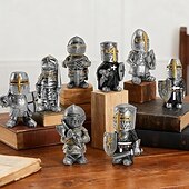 abordables Accessoires et plus-Lot de 8 nains de jardin chevaliers décoratifs, sculptures médiévales amusantes, statues de gardes militaires, décoration extérieure pour jardin ou pelouse, en résine, cadeau pour la fête des pères