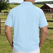 levne Pánské klasické polo-Pánské Lněné košile Polokošile Ležérní ulice Klopa Krátký rukáv Základní Moderní Bez vzoru Knoflíky Prodyšné Léto Jaro Běžný Černá Bílá Námořnická modř Khaki Světle šedá Armádní zelená Lněné košile