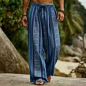 preiswerte Bedruckte Freizeithosen für Herren-Herren Geometrisch Ethnisch Griechischer Schlüssel Hose Freizeithose Baggy-Hosen Mittlere Taille Boho Vintage-Retro Heim Outdoor Urlaub Elastischer Kordelzug in der Taille Leinenähnliche Hose mit