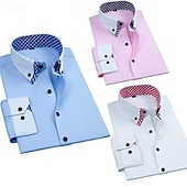 billiga Button Down-skjortor för män-Herr Skjorta Button Down skjorta Rutig Dagligen Företag Blå Ljusblå Vit Rosa Långärmad Nedvikt Alla årstider Kläder Lappverk