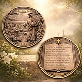  Памятная монета на христианскую тематику с вдохновляющим библейским стихом. &Дизайн с изображением чудес Иисуса, коллекционный религиозный сувенир, подарок для христиан на религиозную тематику.