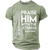  T-shirt pour hommes Bible Louez-le avec les Cordes Guitare Électrique Psaume 150 4 Musicien Chrétien Leader de Louange T-shirt Graphique Décontracté À Manches Courtes Vêtements de Groupe Église