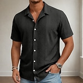 cheap Men's Smart Casual Shirts-Men's Shirt Casual Shirt Button Up Shirt Jacquard Shirt Black White Pink Navy Blue Apricot Short Sleeve Plain Shirt Collar Casual Daily Clothing Apparel Elegant Fashion Casual