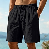 abordables Vacances-Homme Shorts Shorts en Lin Shorts d'été Shorts de plage Cordon de serrage Taille Élastique Uni Confort Respirant Longueur Genou Quotidien Extérieur Fête Vacances Mode Noir Blanche Non Elastique