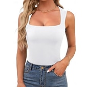  Dames T-shirt Effen Modieus Stijlvol Klassiek Mouwloos Vierkante hals Normale tops Dagelijks Uitgaan Weekend blauw Zwart Wit Paars Bruin Zomer Lente