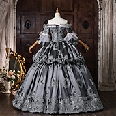 cheap Dresses-Rococo Baroque Ball Gown Floor Length Dress Ball Gown Short Sleeves Princess Gentlewoman Bridal Floral Off the Shoulder Ball Gown Fancy Dress Women's Royal Halloween Carnival Masquerade Tea Party