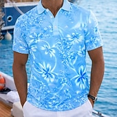 abordables Polo hawaiano para hombre-Hombre Floral Camisas polo hawaianas Manga Corta Camisas de polo Diseño Casual Complejo Ropa Deportiva Ropa de vacaciones Impresión 3D Botones Primavera verano Azul Piscina Azul Marino Morado
