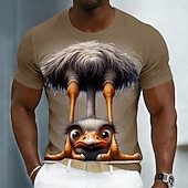  Zabawna męska koszulka z grafiką 3D strusia, animowany CGI, zwierzęcy wzór, osobliwy, humorystyczny, krótki rękaw, okrągły dekolt, czarny, swobodny t-shirt, wyjątkowy prezent dla mężczyzn, markowa