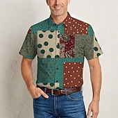  Retro Vintage Hippie 1970s Shirt Short Sleeves Hippie Retro Patchwork Bohemian Fancy Dress Men's Music Festival Party Daily Wear Adults' Shirt Spring & Summer