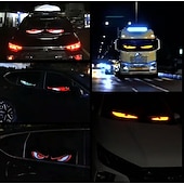 رخيصةأون أضواء الديكور-مصباح LED ضخم ساطع على شكل عيون شيطانية للسيارة، شاشة عرض رقمية مرنة قابلة للتمرير، تحكم عبر تطبيق بلوتوث، لافتة متجر LED متحركة بنمط نص مخصص للسيارات والفنادق والمدارس