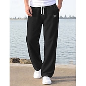cheap Holiday-Men's Linen Pants Trousers Summer Pants Baggy Pants Beach Pants Drawstring Elastic Waist Straight Leg Plain Comfort Breathable Full Length Casual Daily Holiday Vacation Fashion Loose Fit Blue White