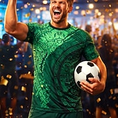 preiswerte Lauf-T-Shirts &amp; Tanktops-Herren Geometrisch Buchstaben &amp; Zahlen Mexiko Fußball-Sommer Global Match Laufshirt Sommer Kurzarm UPF 50 Schnelltrocknend Atmungsaktiv Fitnessstudio Laufen Fitness Dunkelgrün Sportbekleidung