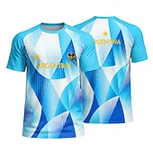 baratos Camisetas e Regatas de Corrida-Camiseta de futebol masculina estilo argentino com estampa geométrica em degradê azul e branco, manga curta, proteção solar UPF 50, tecido de malha respirável de secagem rápida, modelo 2026, ideal