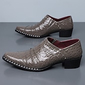 economico Mocassini-Scarpe eleganti da uomo grigie con fibbia e punta affusolata, con stampa coccodrillo e borchie, ideali per matrimoni, banchetti, feste, balli di fine anno, spettacoli teatrali e serate di lusso.