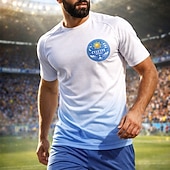  Herren Farbverlauf Argentinien Fußball-Sommer Global Match Pullover-Oberteile Laufshirt Sommer Farbblock Kurzarm UPF 50 Schnelltrocknend Leicht Atmungsaktiv Leger Laufen Joggen Fitness Blau