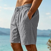 abordables Vacances-Homme Shorts Shorts en Lin Shorts d'été Shorts de plage Cordon de serrage Taille Élastique Uni Confort Respirant Longueur Genou Quotidien Extérieur Fête Vacances Mode Noir Blanche Non Elastique