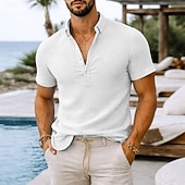 preiswerte Herrenhemd zum Knöpfen-Men's Shirt Summer Shirt Button Up Shirt Jacquard Shirt Cardigan Blue White Purple Green Short Sleeve Textured Fashion Collar Lapel Casual Home Buttons Clothing Apparel Modern Modern Contemporary