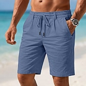 billige Ferie-Herre Shorts Lin Shorts Sommershorts Strandshorts Snorer Lomme Elastisk midje Ensfarget Komfort Pustende Kort Avslappet Daglig Strand Ferie Mote Svart Hvit Uelastisk