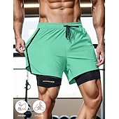 cheap Casual Shorts-Men's Shorts Casual Shorts Athletic Short Pocket Elastic Waist 2 in 1 Plain Solid Quick Dry Breathable Short Daily Outdoor Gym Sports Sport Blue Black Micro-elastic