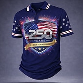  4 luglio 2026 250° Per uomo Bandiera Americana Polo Manica Corta Magliette polo Camicie con Colletto Casual Athleisure Stampa 3D Bottoni Tessuto retato traspirante Primavera & Estate Blu Rosso Grigio