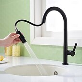 Недорогие Смесители для кухни-Кухонный смеситель с выдвижным распылителем, однорычажный смеситель с высоким изливом для мойки, прочная латунная конструкция, двухфункциональная распылительная головка, простая установка.