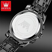 abordables Relojes de Cuarzo-Reloj automático de lujo para hombre Olevs, reloj mecánico esqueletizado con fase lunar, resistente al agua, luminoso, de acero inoxidable bicolor, relojes de vestir elegantes para negocios.