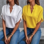 cheap Plain Blouses-Multi Packs 2pcs Women's V Neck Short Sleeves Yellow+Blue Blouse Jeans Sexy Plain Solid / Plain Color Casual Daily Spandex Summer