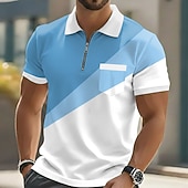 cheap Men's Geometric Polo-Men's Geometic Polo Shirts Short Sleeve Polo Shirts Lapel Casual Outdoor Holiday Daily Wear Pocket 3D Print Spring &amp; Summer Blue Purple Brown