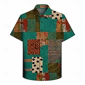  Retro Vintage Hippie 1970s Shirt Short Sleeves Hippie Retro Patchwork Bohemian Fancy Dress Men's Music Festival Party Daily Wear Adults' Shirt Spring & Summer