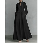  Pentru femei Rochie Maxi Rochii Tip Cămașă Rochie albă Rochie de absolvire Elegant Modă Modern În aer liber Vacanță Ieșire Fit regulat Simplu Manșon Lung Gât Înalt Albastru piscină Negru Alb Roz