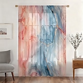 economico Tende trasparenti-Tenda trasparente per finestre, adatta a tutte le stagioni, per camera da letto e soggiorno, con asta, motivo floreale dipinto a inchiostro, effetto morbido e nebbioso, elegante e leggera.