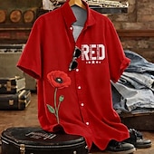  Men's Camouflage Military Veterans Shirt Summer Shirt Button Up Shirt Short Sleeve Vintage Retro Patriotic Outdoor Holiday Summer Spring Turndown 3D Print Collared Shirts Orange red Red 1 Red