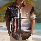  Per uomo Croce Bandiera degli Stati Uniti 250° anniversario degli Stati Uniti Camicia Camicia con Bottoni Manica Corta Patriotico All'aperto Ferie Estate Primavera Collo ripiegato Stampa 3D camicie