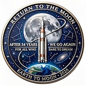  Gedenkmünze zur Artemis-II-Mondmission 2026 – Hommage an die Erde und den Mond, Sammlerstück für Astronauten und Raketen, Erinnerungsstück an die historische Mondlandung