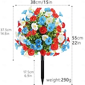 baratos Flor artificial-Estaca de flores artificiais patrióticas de 22 polegadas, vermelha e branca. &amp;jardim de glória-da-manhã azul &amp;Decoração de jardim para o Dia da Independência &amp;Dia da Memória, resistente aos raios UV,