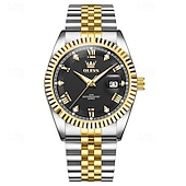 voordelige Quartz Watches-OLEVS Mens Luxury Watch Classic Green Face Two Tone Silver Gold Stainless Steel Waterproof Quartz Wristwatch with Date Luminous Hands Business Dress Fashion Watches for Men Gifts