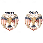 お買い得  Acessórios para festa-アメリカ建国250周年記念ブローチ2個セット、アメリカ建国250周年記念愛国ピン（1776-2026）、ラインストーンクリスタルアメリカ国旗ラペルピン、独立記念日記念ジュエリー、ゴールドトーンのお土産ギフト