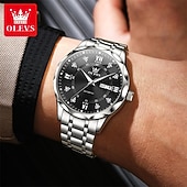 cheap Mechanical Watches-OLEVS Automatic Watch for Men, All Black Stainless Steel Luxury Business Self Winding Wristwatch with Day Date and Luminous Diamonds, Waterproof Analog Dress Watch, Gift for Husband Dad