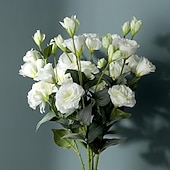 abordables Flores artificiales-3 flores artificiales de eustoma de 4 cabezas, ramo de lisianthus artificiales realistas para decoración del hogar y sala de estar. &amp;Decoración para bodas: perfecta para accesorios de fotografía,