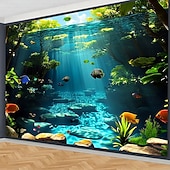 voordelige Wandtapijten-Onderwaterwereld, kleurrijke tropische vissen, koraalrif, zonlicht, blauw water, natuur, wandtapijt, achtergrond voor slaapkamer, woonkamer, kinderkamer, huisdecoratie, muurkunst