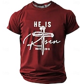 economico Magliette di fede-Maglietta da uomo a maniche corte con stampa croce di Gesù, tinta unita, girocollo, stile vintage retrò, ideale per festival quotidiani, blu, nero, bordeaux, estate, primavera, taglie S, M, L, XL,