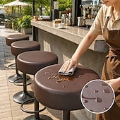  4 stuks elastische, waterdichte PU-barstoelhoezen, ronde leren barstoelzittinghoes, ronde barstoelhoes met elastische banden