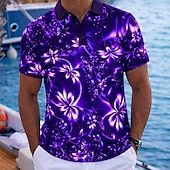 abordables Polo hawaiano para hombre-Hombre Floral Camisas polo hawaianas Manga Corta Camisas de polo Diseño Casual Complejo Ropa Deportiva Ropa de vacaciones Impresión 3D Botones Primavera verano Azul Piscina Azul Marino Morado
