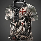 preiswerte Vintage-Poloshirt für Herren-Herren Kreuz Poloshirts Kurzarm Polo-Shirts Revers Vintage Lässig Streetwear Alltagskleidung 3D-Druck Atmungsaktives Gewebe Frühling &amp; Sommer Schwarz