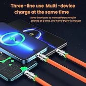 abordables Câbles de téléphone portable-Lot de 2 câbles de charge 3 en 1, charge ultra rapide 120 W, en silicone liquide, compatibles iPhone 17, 16 et 15 pouces, Samsung, Android, iPad et Pixel. Câble durable USB vers USB-C, Lightning et